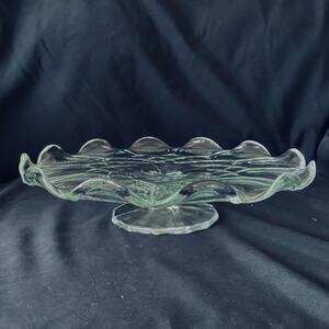 Vintage Large Clear Glass Pedestal Cake Plate